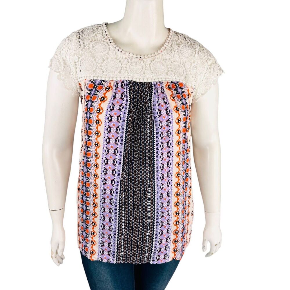 New Suzanne Betro Womans Sz Large Blouse Pink Lace Floral NWT